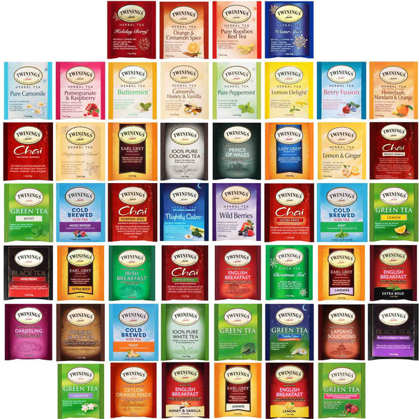 Twinings Tea Bags Gift Sampler - Caffeinated, Herbal & Decaf - 50 Ct, 50 Flavors - 